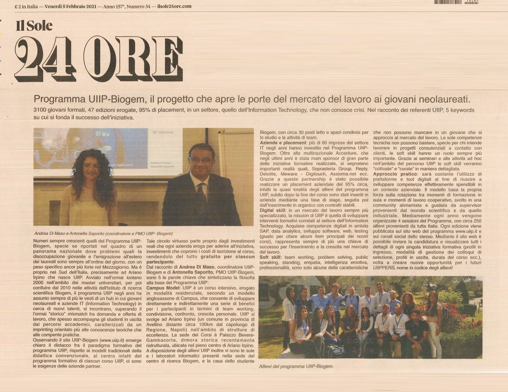 Programma UIIP-Biogem, il progetto che apre le porte del mercato del lavoro ai giovani neolaureati.