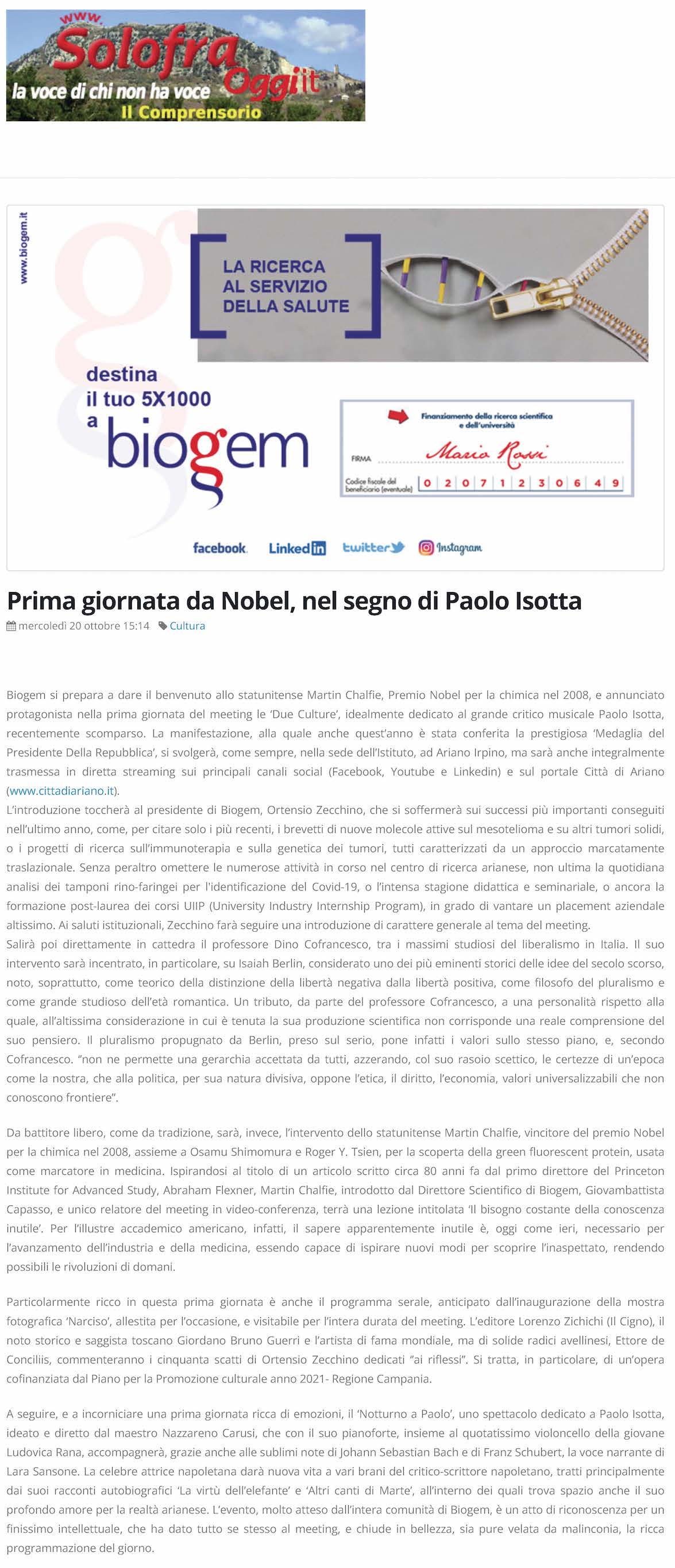 Prima giornata da Nobel, nel segno di Paolo Isotta