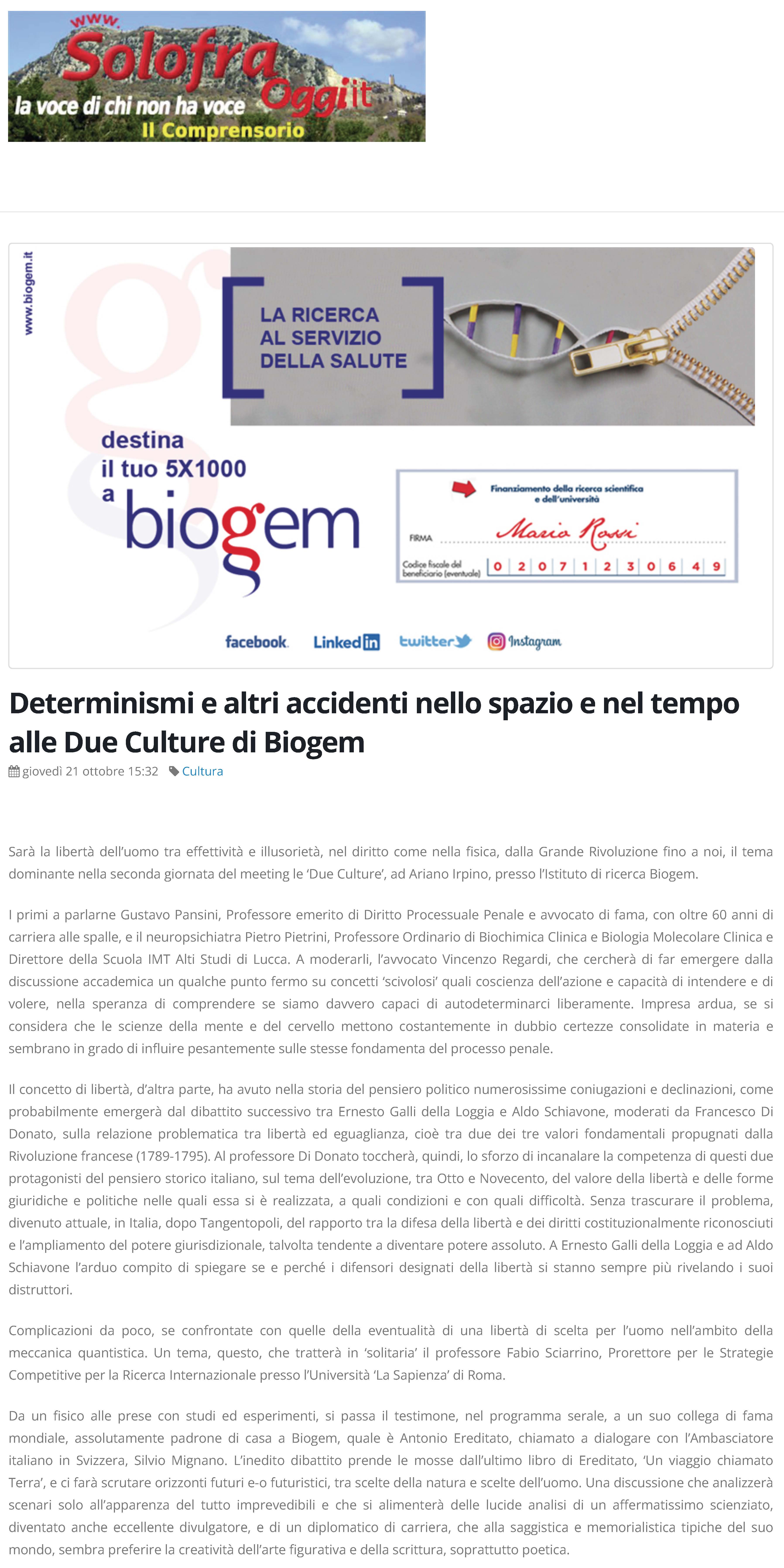 Determinismi e altri accidenti nello spazio e nel tempo alle Due Culture di Biogem