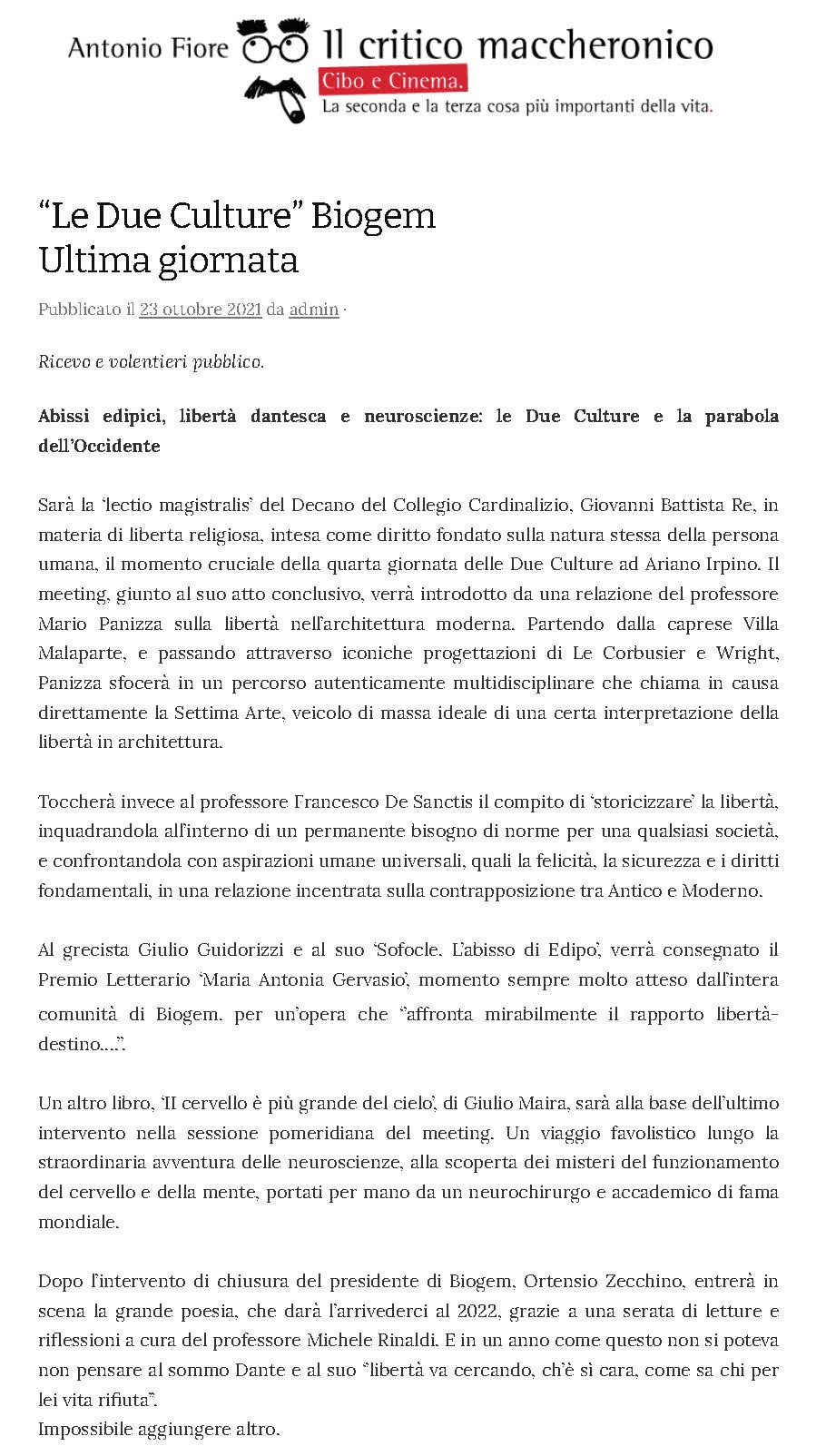 “Le Due Culture” Biogem Ultima giornata