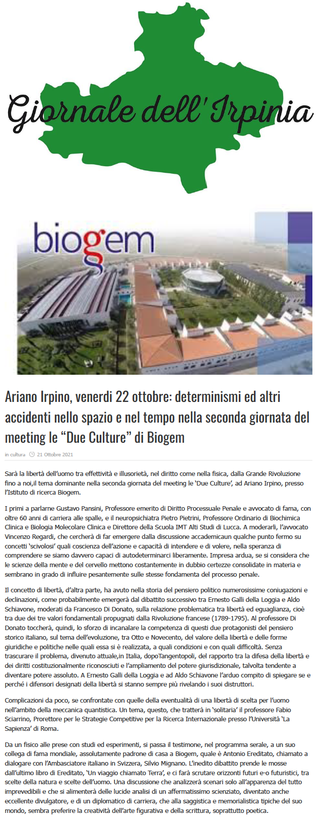 DUE CULTURE DI BIOGEM
