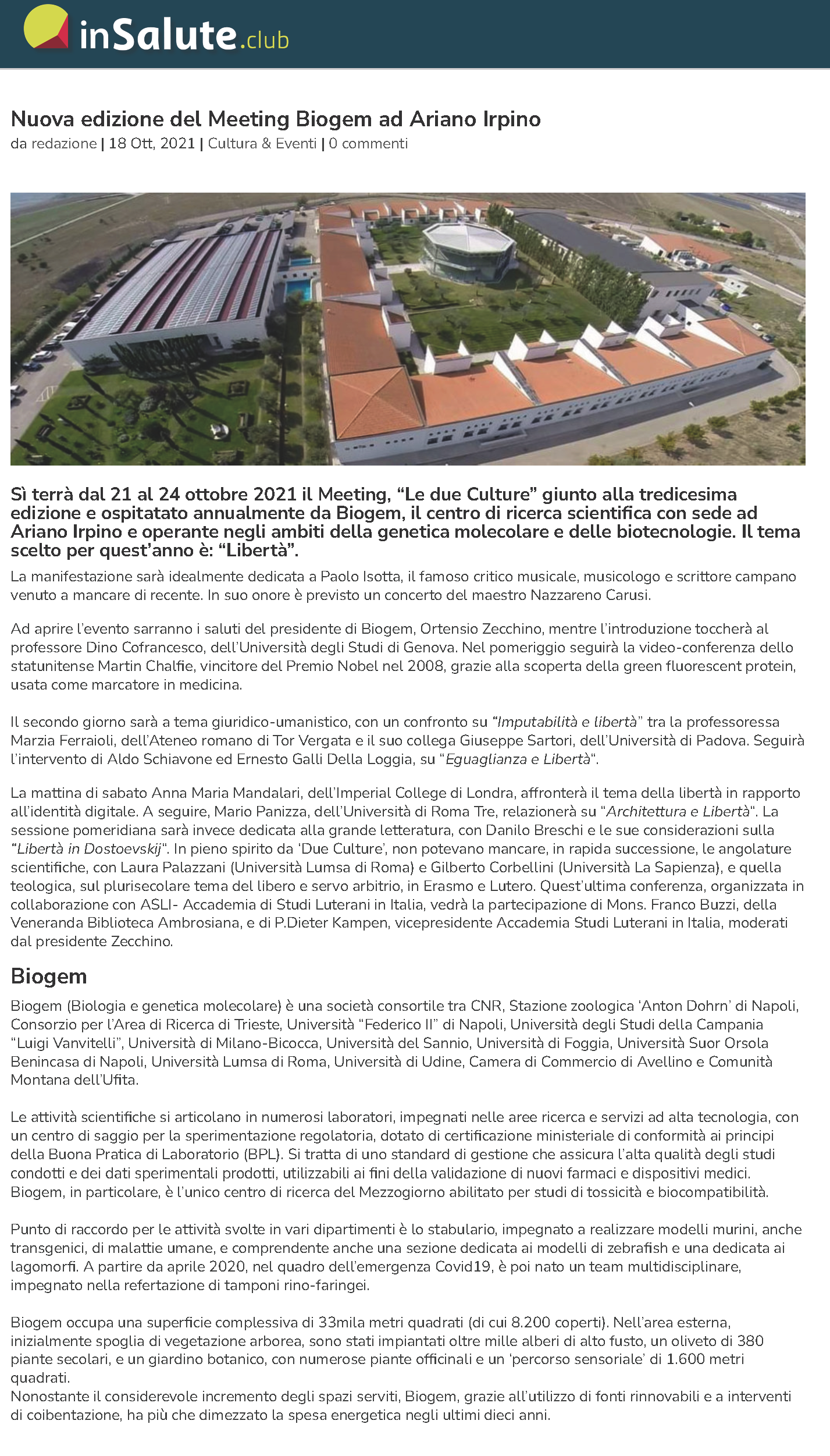 Nuova edizione del Meeting Biogem ad Ariano Irpino