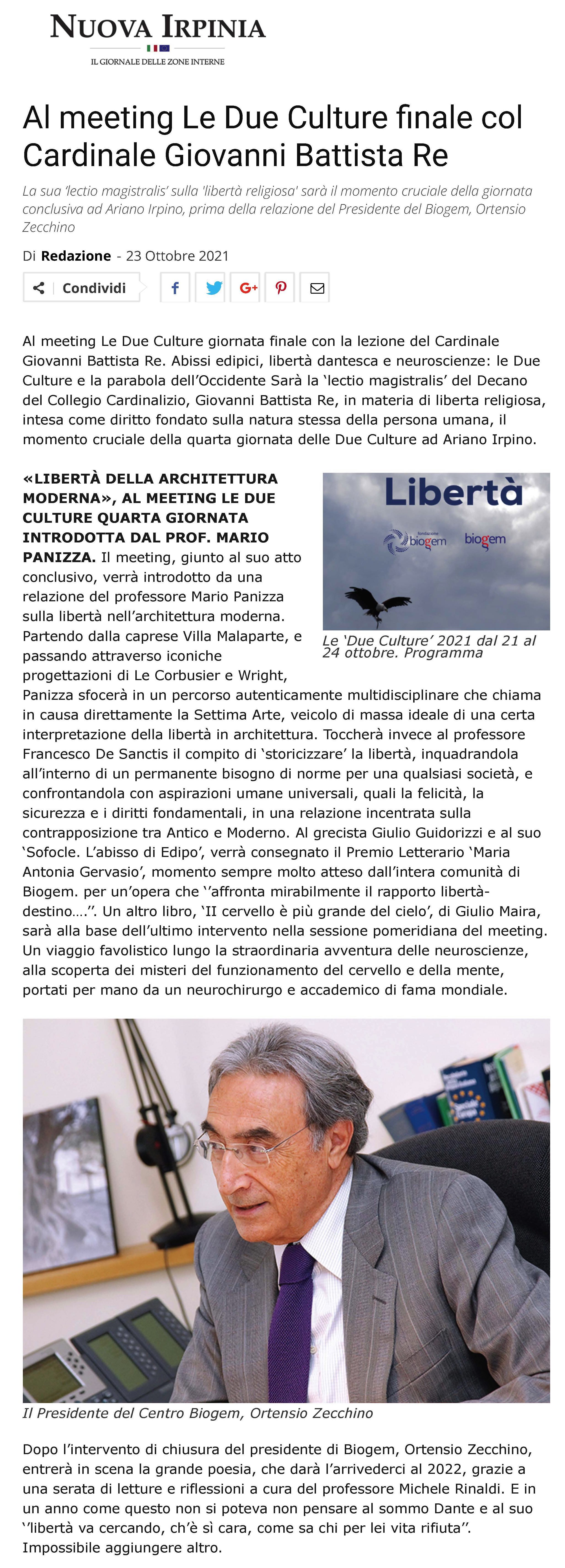 Al meeting Le Due Culture Cnale col Cardinale Giovanni Battista Re