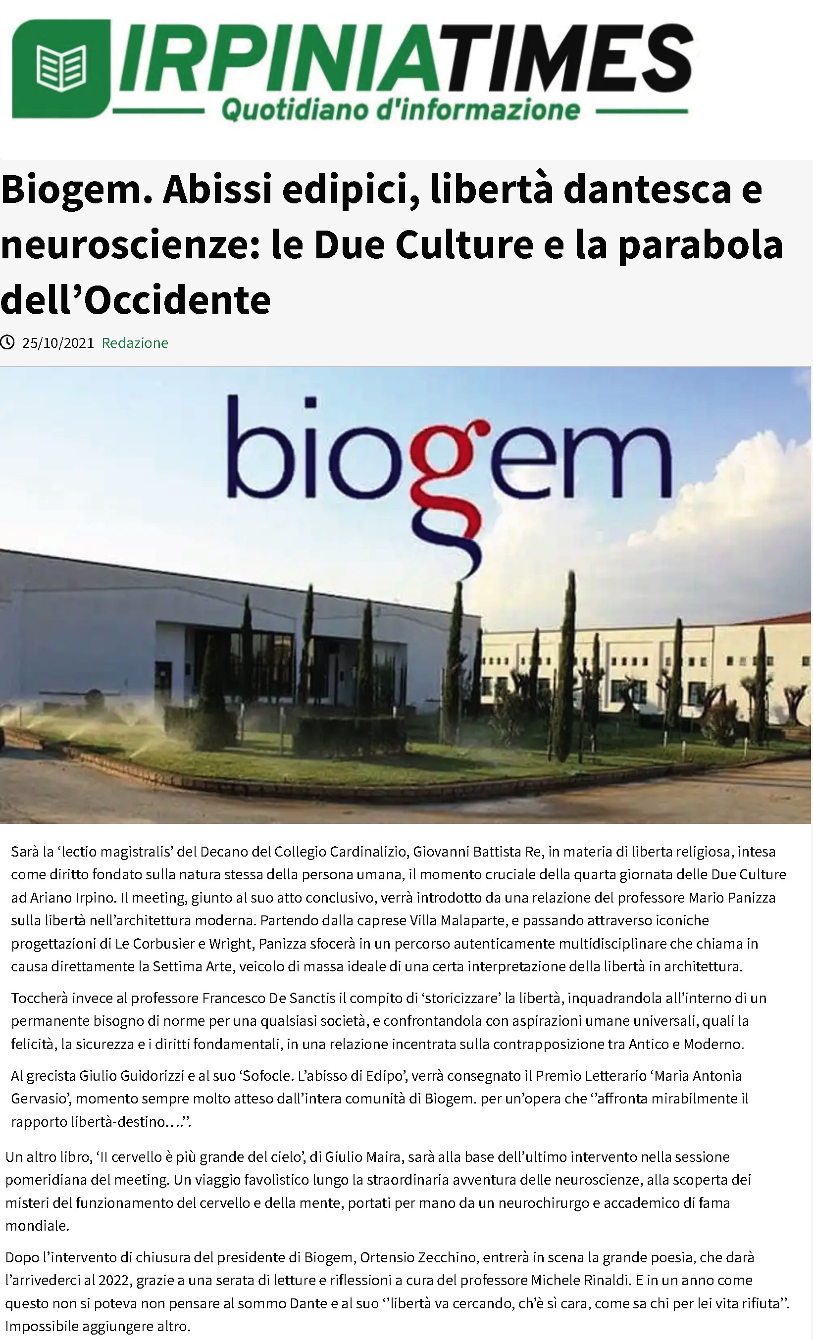 Biogem. Abissi edipici, libertà dantesca e neuroscienze: le Due Culture e la parabola dell’Occidente