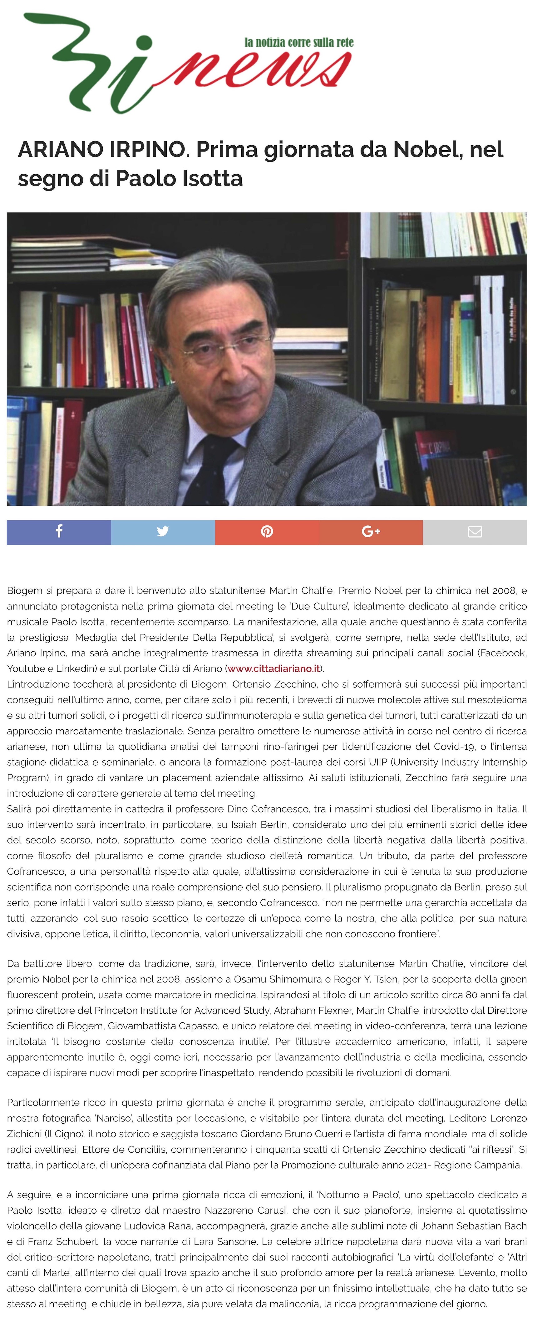 ARIANO IRPINO. Prima giornata da Nobel, nel segno di Paolo Isotta