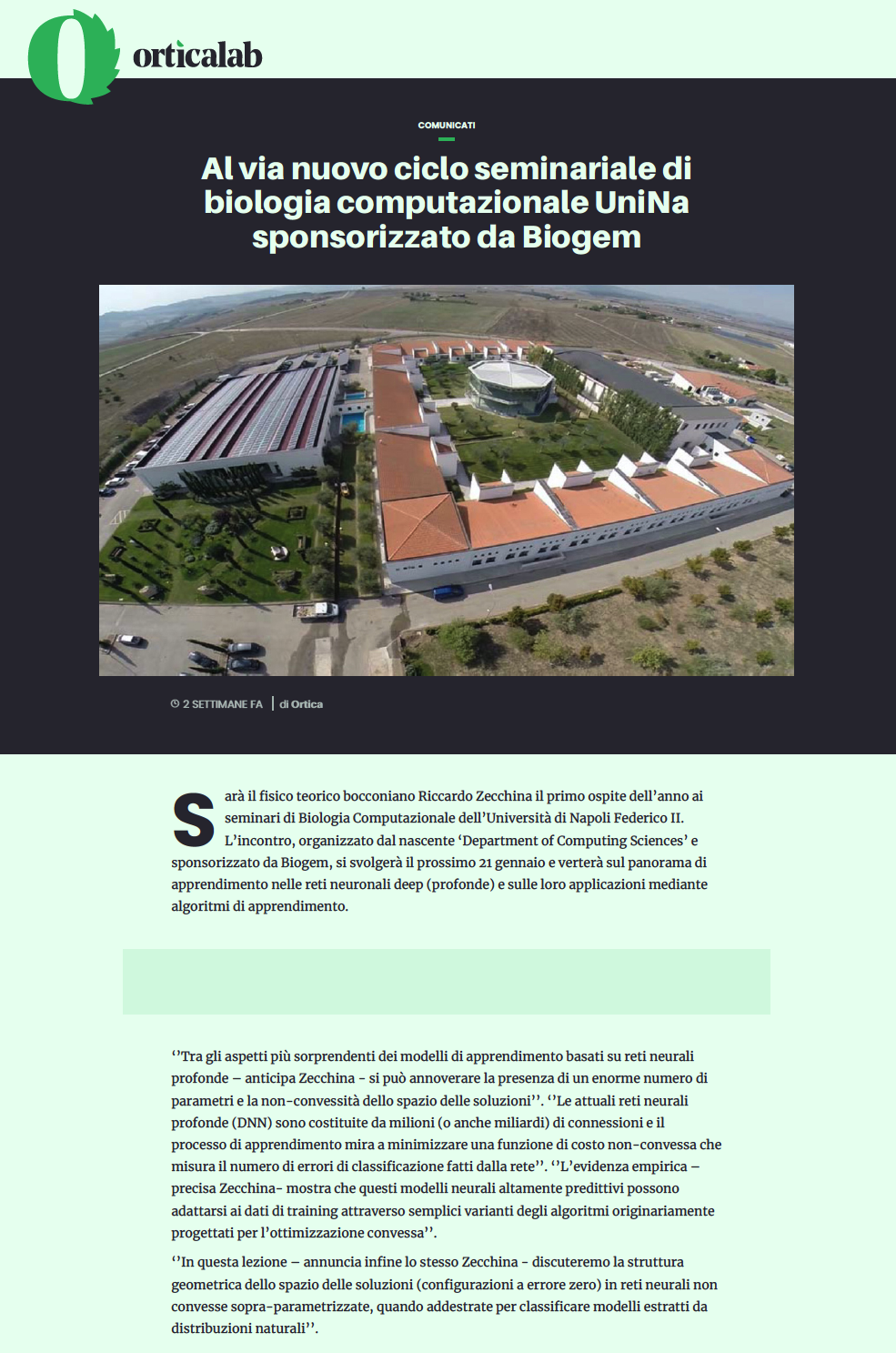 Al via nuovo ciclo seminariale di biologia computazionale UniNa sponsorizzato da Biogem