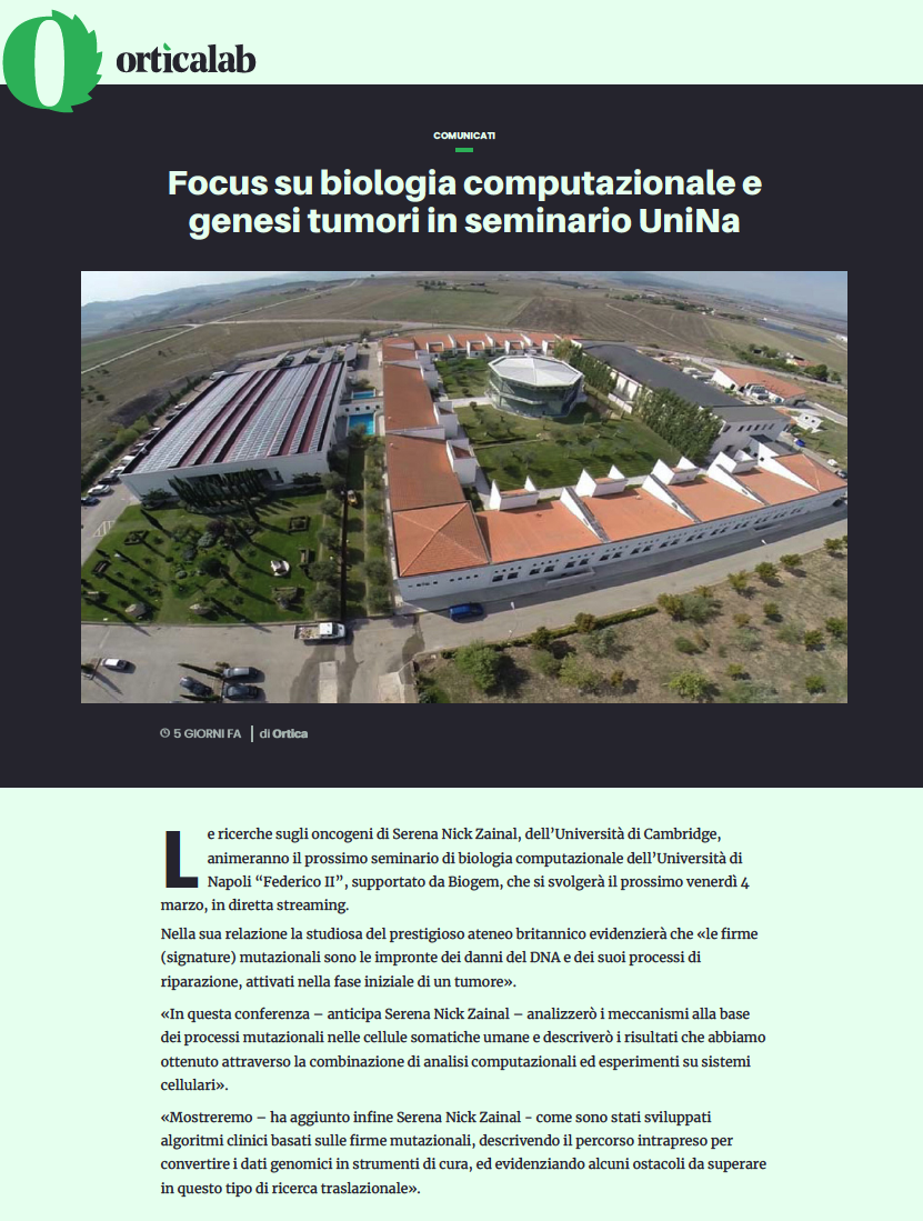 Focus su biologia computazionale e genesi tumori in seminario UniNa