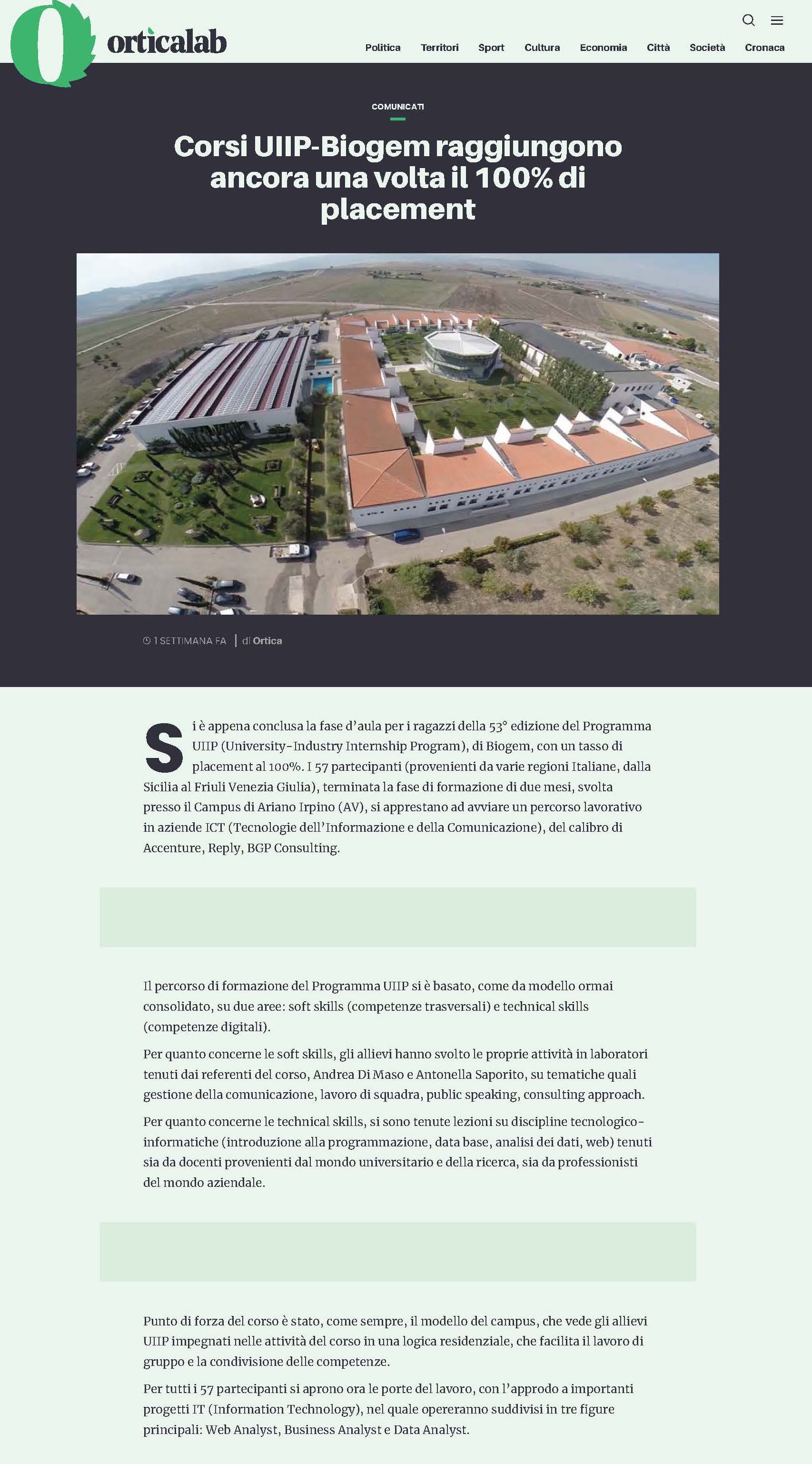 Corsi UIIP-Biogem raggiungono ancora una volta il 100% di placement