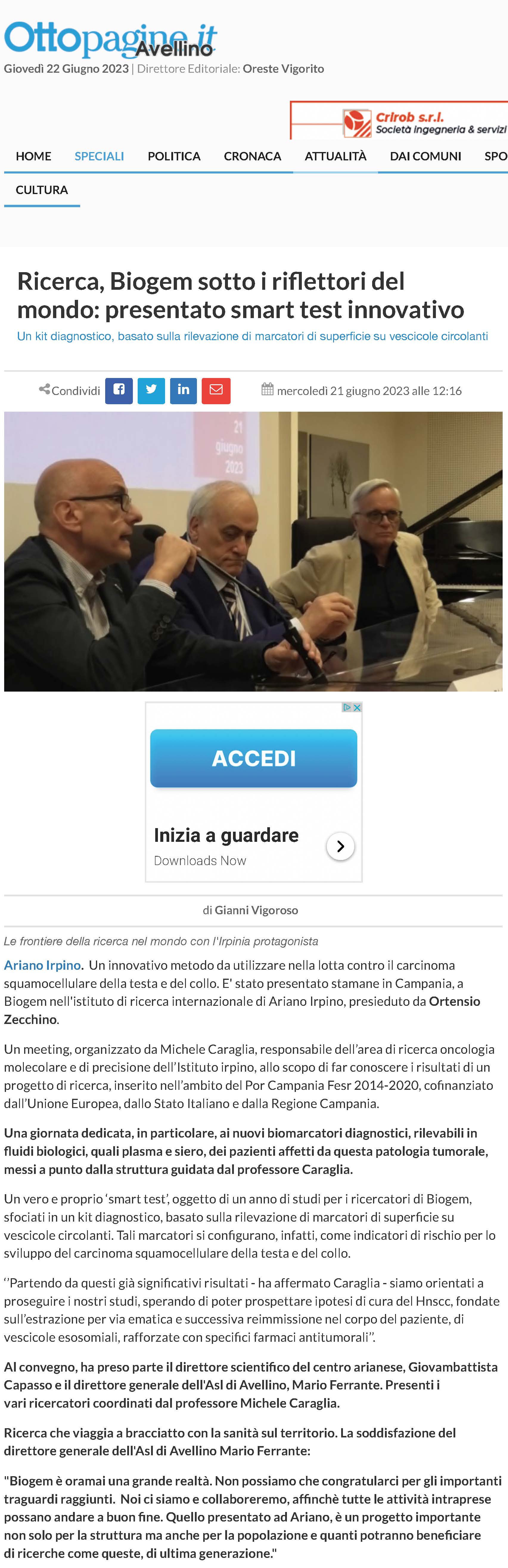 Ricerca, Biogem sotto i riflettori del mondo: presentato smart test innovativo