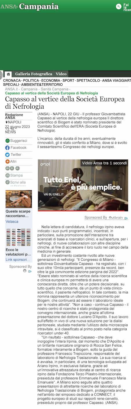 Capasso al vertice della Società Europea di Nefrologia