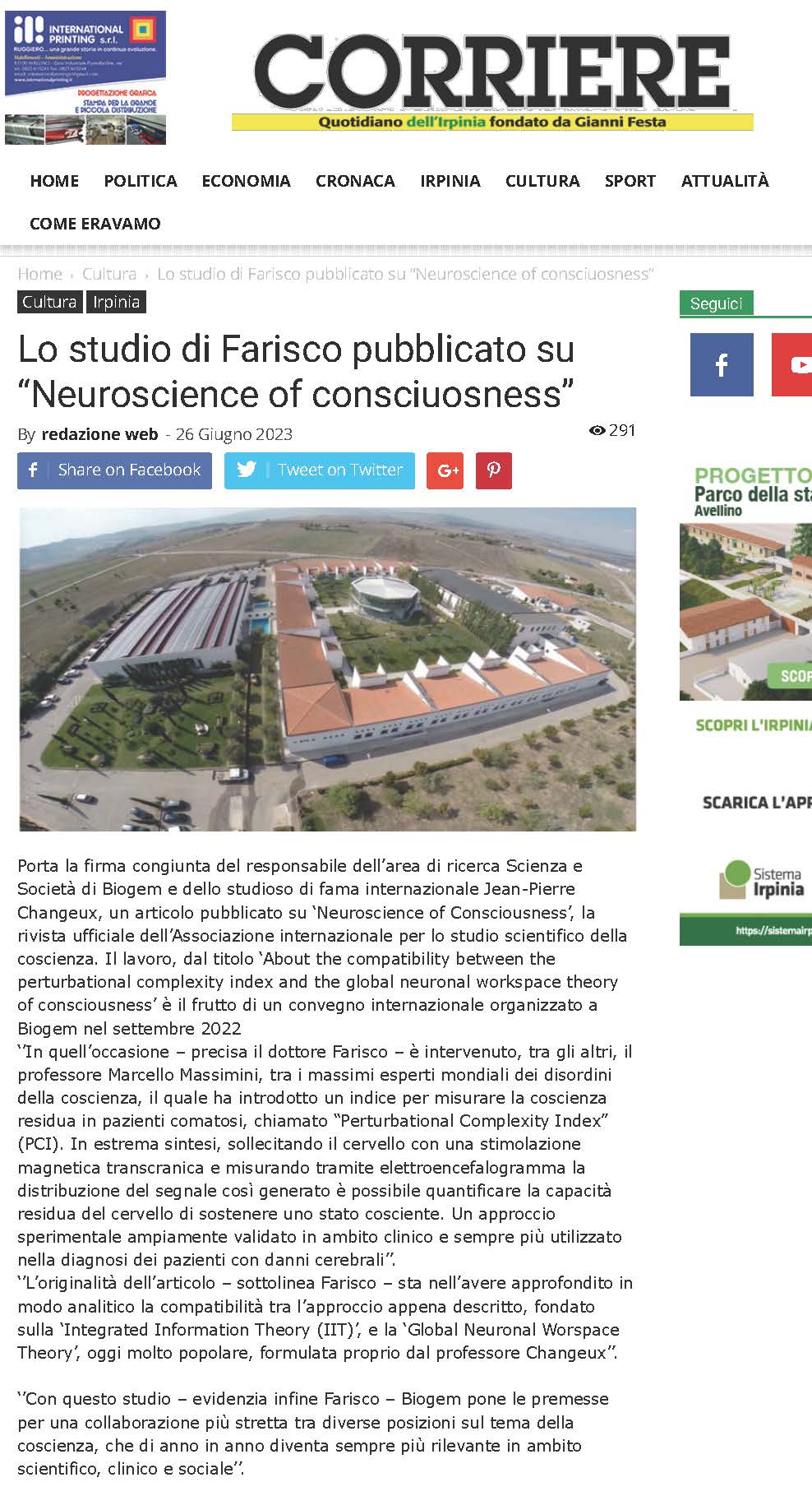 Lo studio di Farisco pubblicato su “Neuroscience of consciuosness”