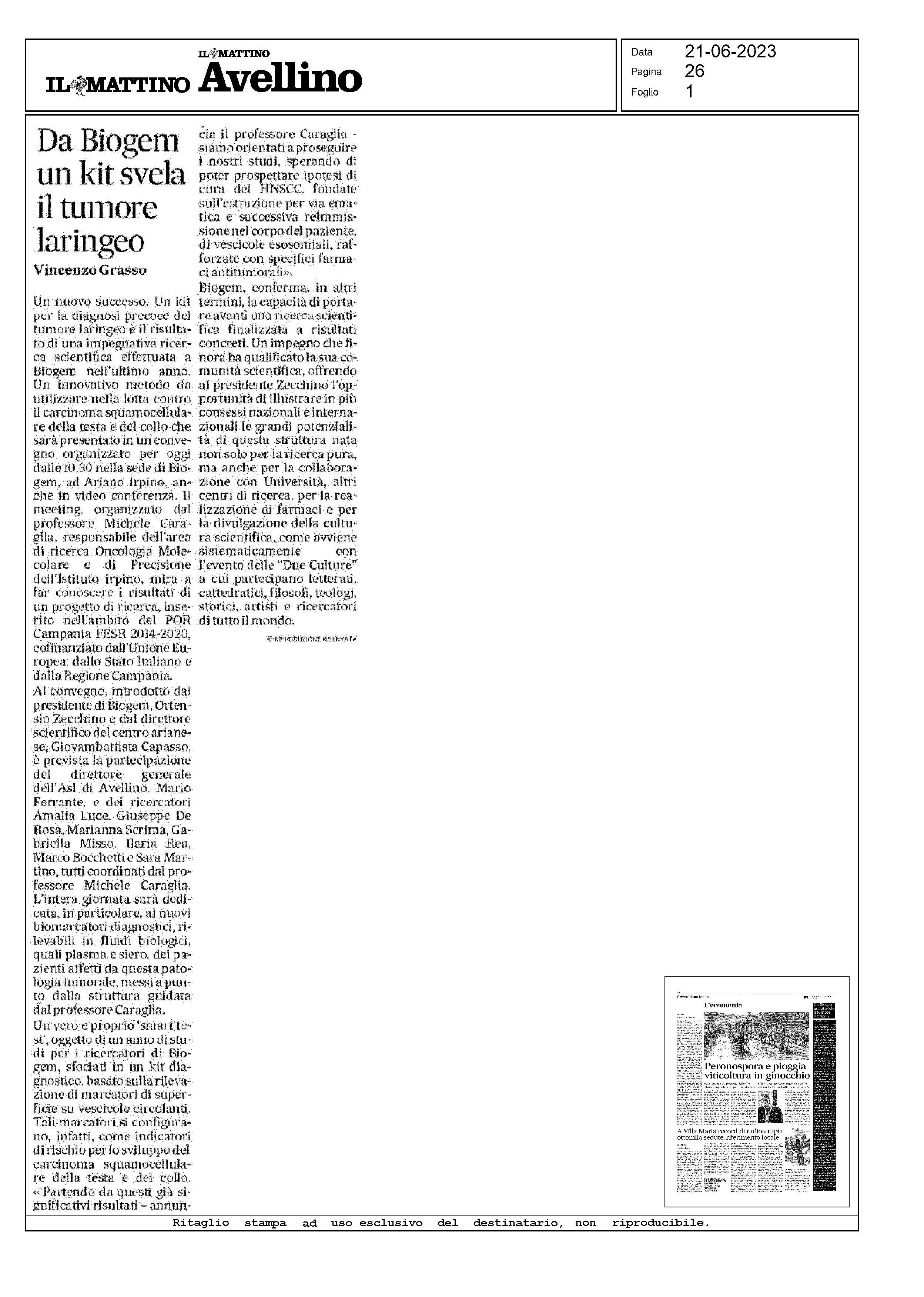 Da Biogem un kit svela il tumore laringeo