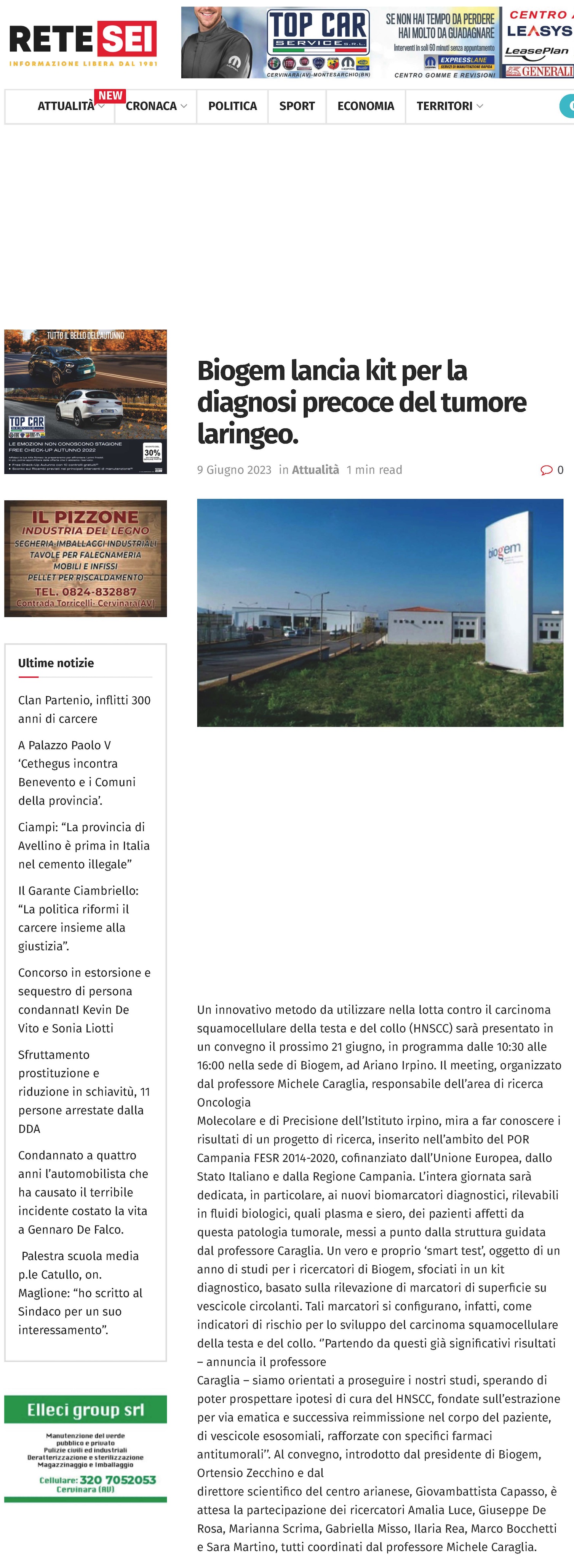 Biogem lancia kit per la diagnosi precoce del tumore laringeo.