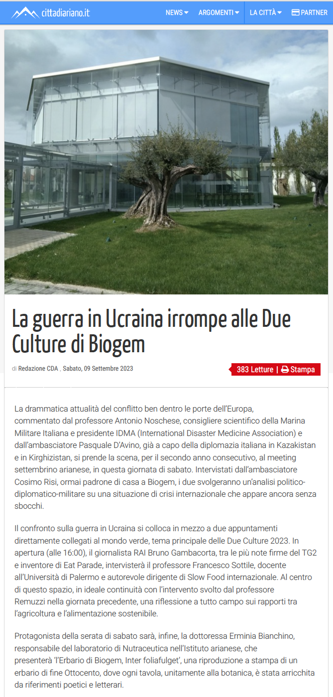 La guerra in Ucraina irrompe alle Due Culture di Biogem - Il portale di Ariano Irpino e dintorni
