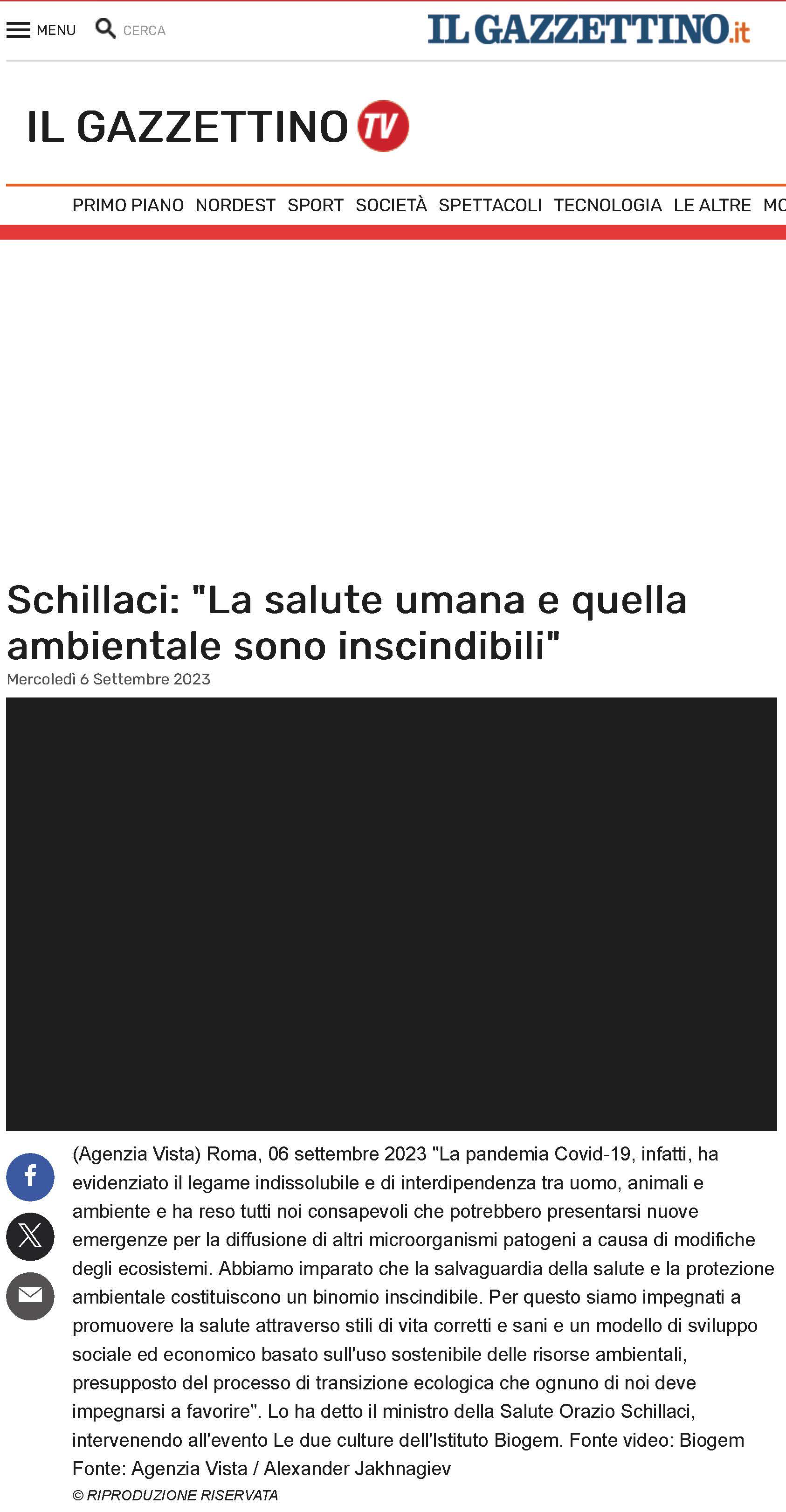 Schillaci: "La salute umana e quella ambientale sono inscindibili"