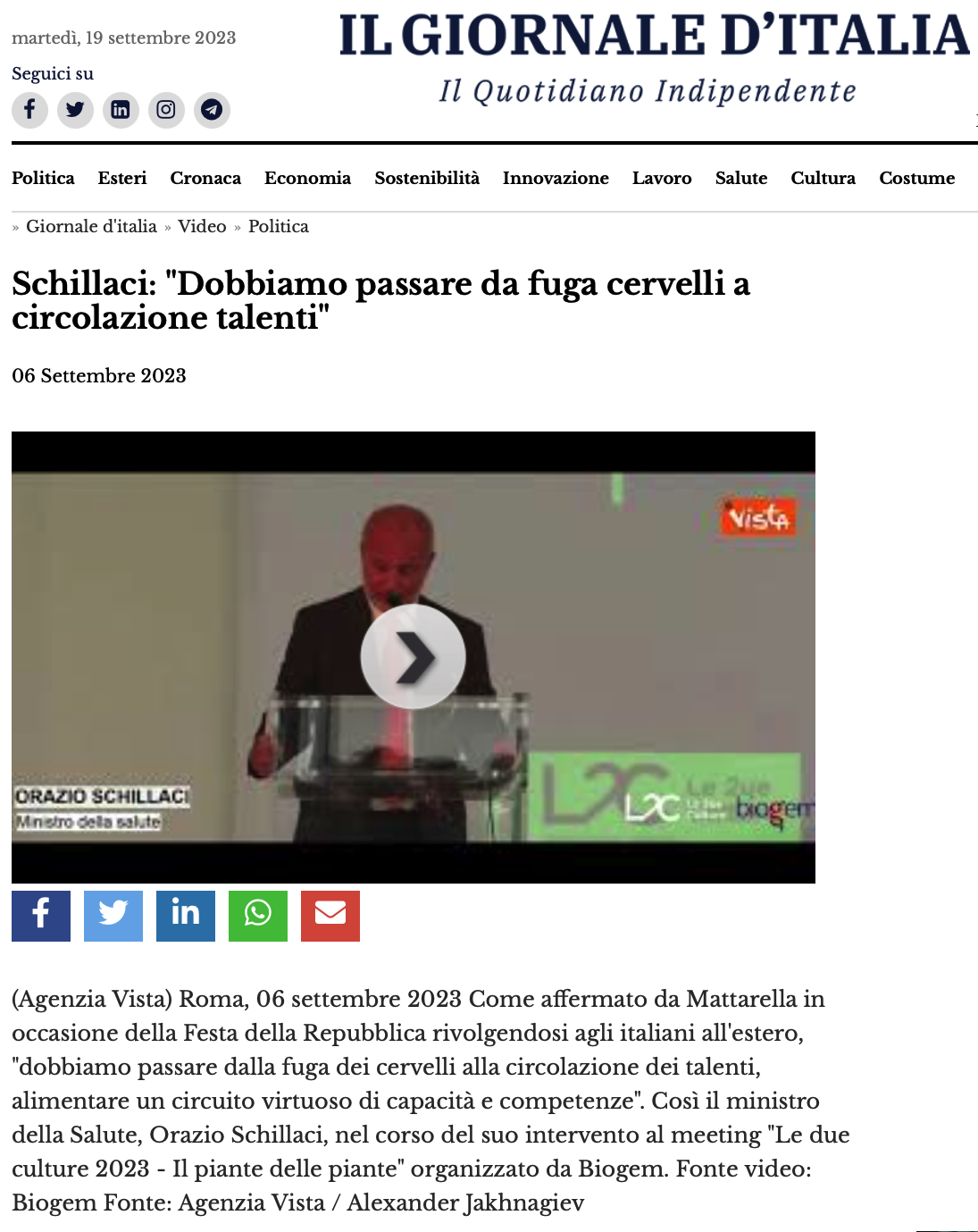 Schillaci: "Dobbiamo passare da fuga cervelli a circolazione talenti"