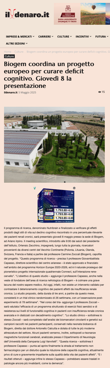 Biogem coordina un progetto europeo per curare deficit cognitivo. Giovedì 8 la presentazione