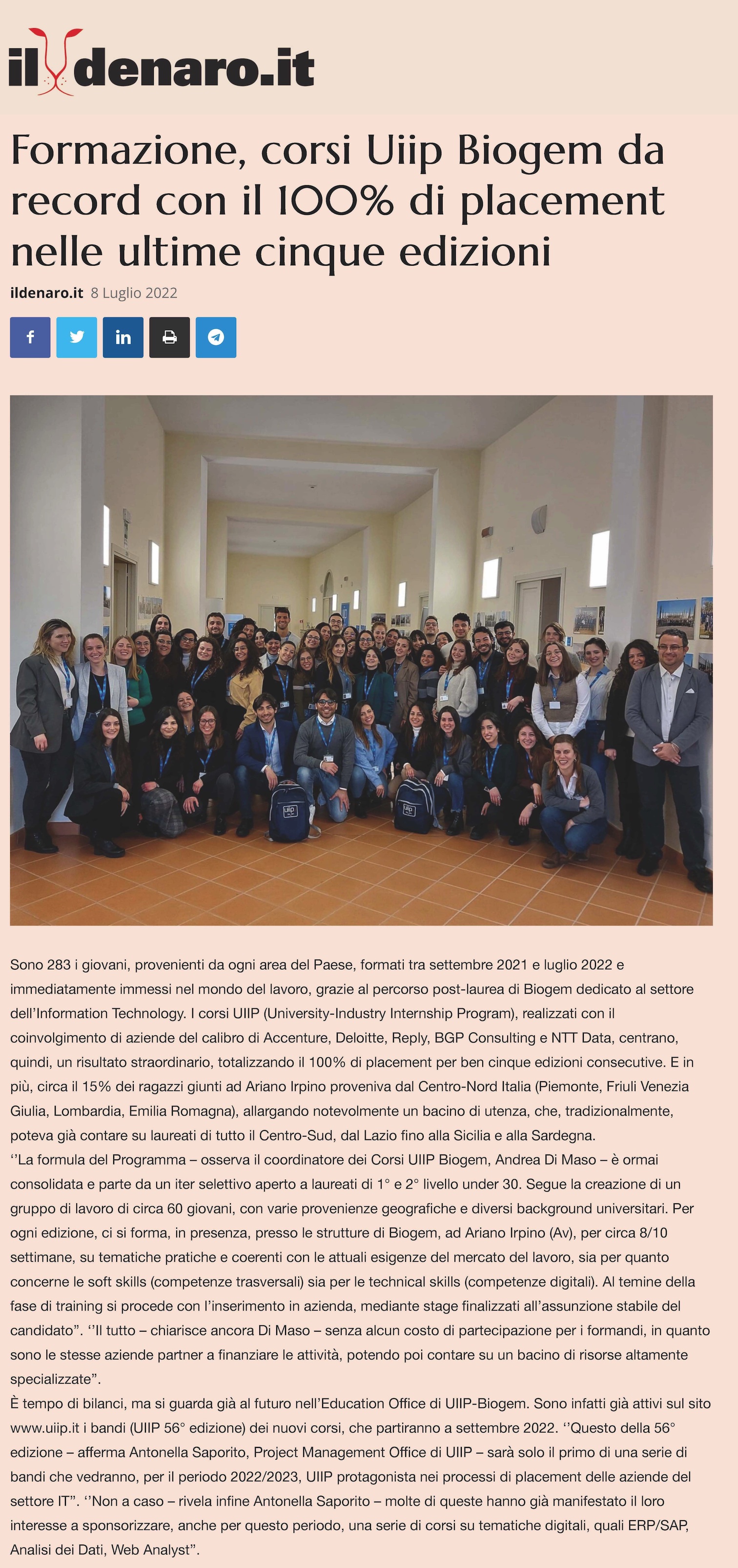 Formazione corsi Uiip Biogem da record con il 100 di placement nelle ultime cinque edizioni